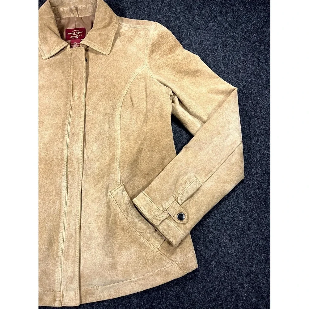 Eddie Bauer Seattle Suede Washable Leather Jacket Womens Small Tan Full Zip - Picture 5 of 13